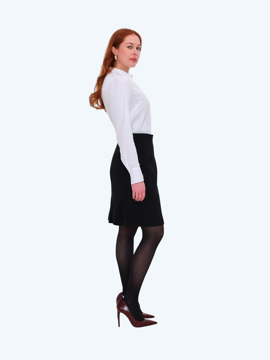 The DAY Skirt — wool crepe — black / silk — Petal Pink