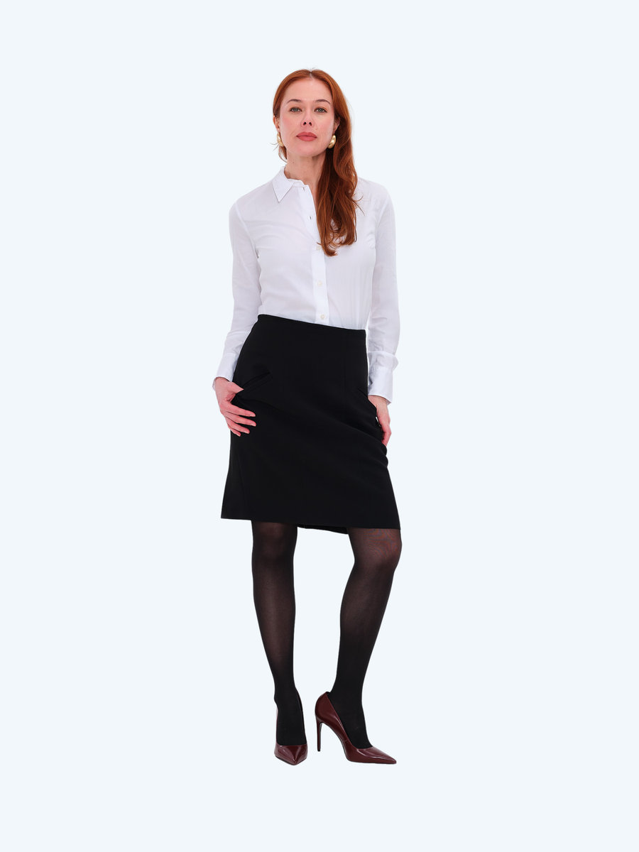 The DAY Skirt — wool crepe — black / silk — Petal Pink