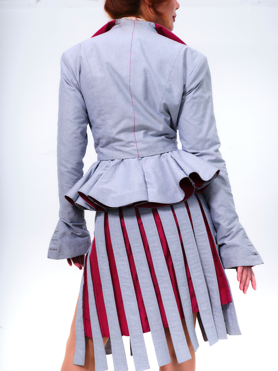 The AUDREY Jacket — cotton twill weave — Stone Cloud / taffeta — Pink Voltage