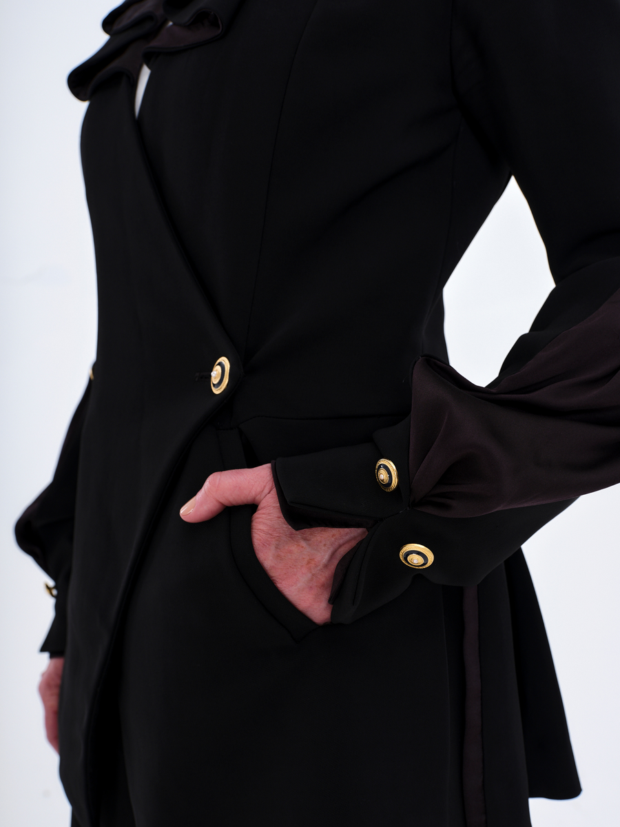 The DAY Jacket — wool crepe — black / silk — black