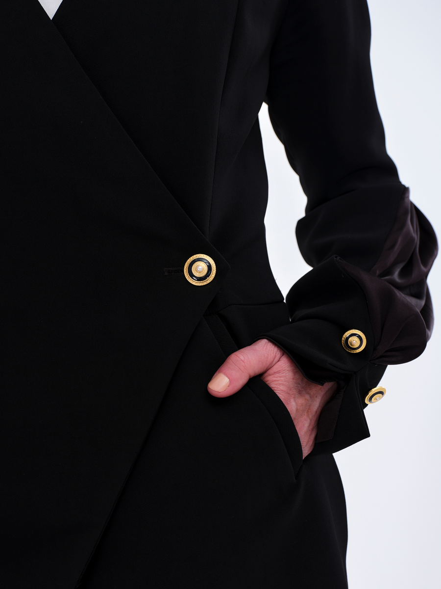 The DAY Suit — wool crepe — black / silk — black