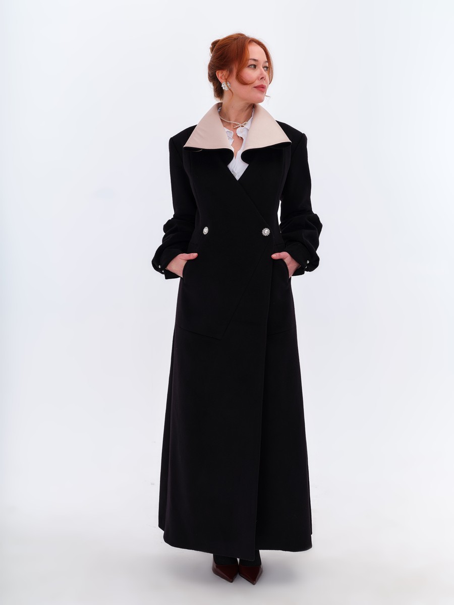 The DAY Coat — cashmere — black / silk — Petal Pink