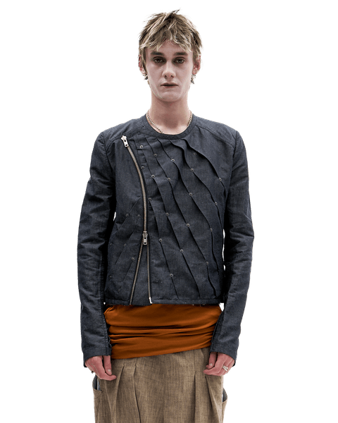 NAVY PLEATED DENIM JACKET