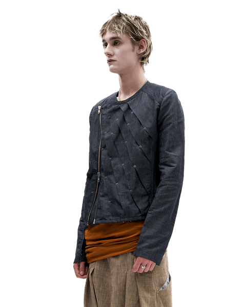 NAVY PLEATED DENIM JACKET