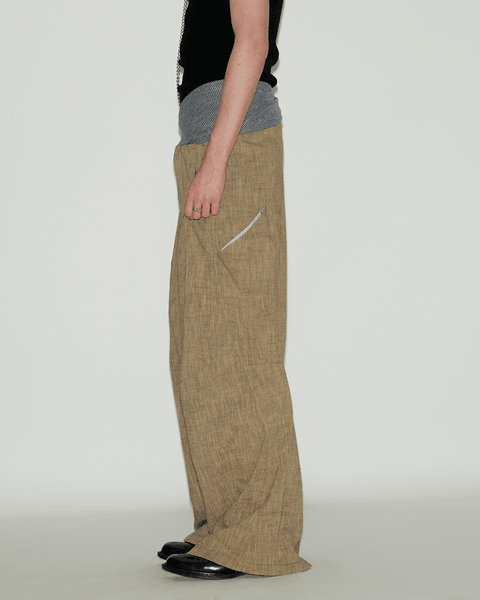 KHAKI DROP-CROTCH TROUSERS