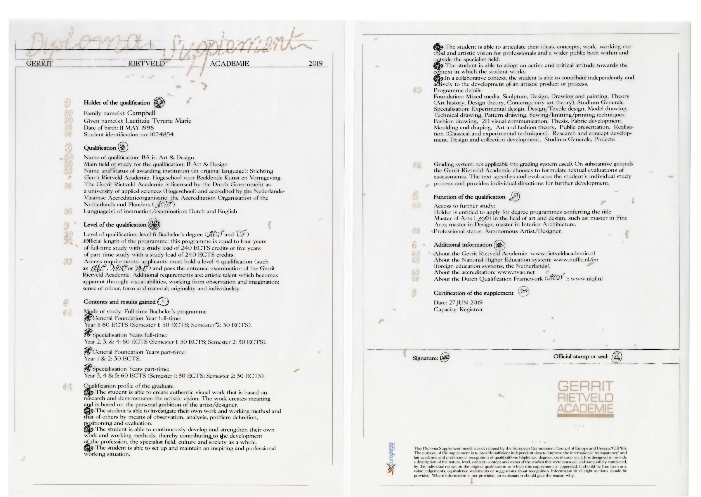 Design of the diplomas